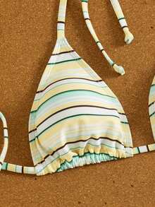 Set Baju Renang Bergaris 3 Potong - Atasan Halter yang Menarik dan Bawahan Renang Pinggang Rendah, Sempurna untuk Liburan Pantai Musim Panas - MultiWarna - View 6