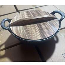 Cast Iron Dutch Oven With Natural Wood Lid, Pre-Seasoned Uncoated Dual Handle Stew Pot, Multi-Functional Cookware, Suitable For Induction And Gas Stoves - Black - View 20