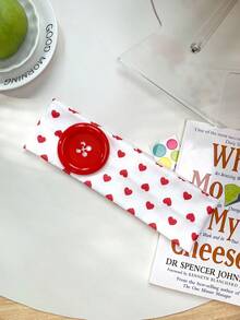 1pc Y2K Dopamine Colorful Heart Print Wide Headband With Oversized Button, Niche Handmade Stitched Design, Millennium Hot Girl Energetic Sweet Cool Girl Aesthetic Accessory - Multicolor - View 15