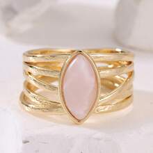 Wide Multi-Layer Hollow Eye-Shaped Women's Ring, Lazy Minimalist Style, Suitable For Daily Wear, Dating, Photography, Eye-Catching Finger Ring - Gold - View 7