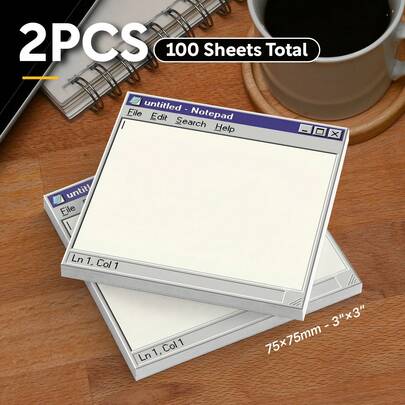 2 Packs 100 Sheets Vintage Computer Sticky Notes, Classic Old System Window Style Self-Adhesive Blank Memo Pads, Desktop Reminder Notes, Office And School Stationery Supplies