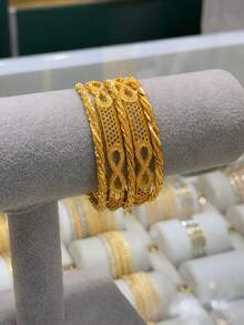 5pcs Set Dubai Luxury Style Non-Fading 21K Gold Plated 8-Figure Pattern Hollow Mesh Bracelet Women's Evening Party Jewelry Gift - Yellow Gold - View 10
