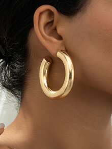 1 Par de Brincos de Argola Geométricos em Formato de C Personalizados e Foscos, Adequados para Uso Diário de Mulheres, Reuniões, Festas, Ocasiões, Feriados, Presentes - Ouro amarelo - Visão 7