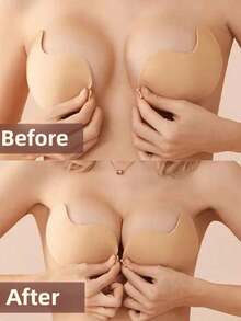 1/2pcs Mango-Shaped Self-Adhesive Strapless Front-Closure Invisible Back Adhesive Bra, Suitable For Wedding Dress - Multicolor - View 3