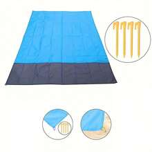 [Tear-Resistant Polyester Beach Mat] Durable Polyester Portable Foldable Outdoor Beach Mat - Tear-Resistant Picnic Blanket With Moisture-Proof Function, Includes Carrying Bag And Ground Stakes - Perfect For Camping, Travel, Hiking - Machine Washable - Blue - View 4