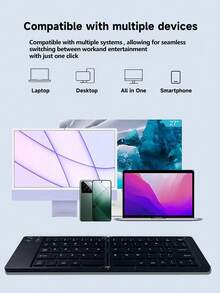 AKKHOO Keyboard Nirkabel Lipat Ganda Portabel, Desain Ultra Tipis, Ringan & Ringkas, Kompatibel dengan Sistem Android, Windows, dan iOS - Hitam - View 3