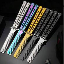 1pc Butterfly Folding Comb, Portable Metal Comb With Pointed Tip, Metal Folding Butterfly Practice Comb Suitable For Teenagers, Multi-Color Colorful Alloy Hollow Portable Fidget Comb, Smooth Opening And Closing For Practice Tricks, Daily Hair Combing Fingertip Stress Relief Toy, Commuting Portable Fidget Item, Niche Leisure Stress Relief Gift - Multicolor - View 2
