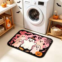 Autumn Halloween 3 Ghost Bathroom Mat, Bathroom Rug, Floor Mat, Area Decor Rug, Doormat, Autumn Gift, Faux Cashmere Printed Rug With Bat, Pumpkin, Ghost Pattern, Halloween Gift, All Saints' Day Decor, All Saints' Day Gift, Cute Halloween Welcome Mat, Entryway Rug Suitable For Front Door, Indoor And Outdoor, Ghost Season Decor - Cute Ghost - View 3