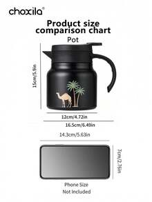 1件 800ml 保溫茶壺，中東風格花葉保溫茶壺，駱駝棕櫚樹保溫咖啡壺，茶壺，水壺；80ml 雙層保溫咖啡杯，茶杯，水杯，適用於家庭、咖啡店、茶館、款待客人 - B(Black) - 查看 5