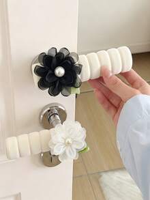 French Fabric Floral Door Handle Cover, Elegant Floral Accessory, Anti-Static Door Handle Protector, Luxury Faux Pearl Door Handle Sleeve, Home Door Handle Anti-Collision Protector, Bedroom Door Handle Soft Padding, Daily Home Essential - Multicolor - View 4