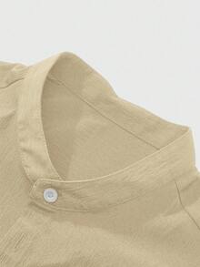 YUNCHIC Textured Crinkled Stand Collar Short Sleeve Shirt, Apricot Breathable Cool-Touch Summer Casual Commute Versatile Blouse - Apricot - View 7