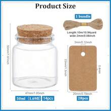 14pcs Small Glass Jars With Cork Stoppers, Mini Glass Bottles Wishing Bottle Clear Empty Bottles With Tag Label And Twine For Wedding Favors Message Party Decorations Gift 50ml/1.7oz - Clear - View 2