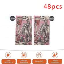 2/4/48pcs Halloween Series Floral & Skull Pattern Printed Kitchen Towels - Super Soft, Highly Absorbent Polyester Dishcloths & Hand Towels, Perfect For Holiday Decor, Kitchen Decor, Party Decor - Multicolor - View 15