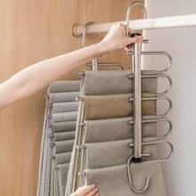 1pc Stainless Steel 6-Layer Magic Pants Hanger - With Anti-Slip Strips, Reinforced Thick Heavy-Duty Multi-Layer Pants Rack With No-Mark Magic Clips, Space-Saving Closet Organizer, Suitable For Rod/Ceiling, Adjustable Pole, Fit For Home/Office/Hotel - View 2