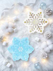 10pcs/20pcs/40pcs/80pcs Snowflake Shaped Paper Plates, 9 Inch Foil Printed Winter Party Dessert Plates, Blue Silver & White Gold Snowflake Tableware, Suitable For Winter Wonderland, Ice & Snow Theme Birthday, Christmas, Baby Shower Holiday Party Decorations - Multi-color Snowflake - View 4