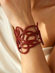 1pc Hollow Exquisite Black Double Layer PU Leather Jewelry Personalized Elegant Daily Commute Arm Accessory Fashion Gothic Geometric Bracelet - Black - View 7