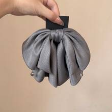 1pc Silk Fabric Bow Ponytail Hair Clip, Versatile Elegant Elegant Hair Claw, Atmospheric Early Autumn Hair Claw - Multicolor - View 5