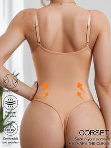 1pc Seamless Lace Deep V-Neck Shaping Bra, Effective Body Shaper Suitable For Weddings And Parties - Apricot - View 3