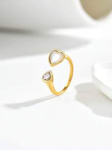 1pc Niche Premium Versatile Square Long Rhinestone Ring, Heart-Shaped Mother Of Pearl Ring, Marquise Zirconia Ring, Thin Pave Ring And More Styles Adjustable Index Finger Ring, Commute Date Elegant Layering Accessory, Exquisite Jewelry Gift For Best Friend And Girlfriend - Yellow Gold - View 30