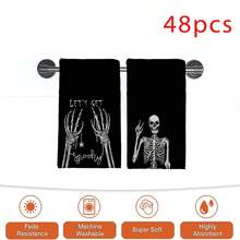 2/4/48pcs Halloween Series Funny Skeleton Bone Pattern Printed Kitchen Towels - Super Soft, Highly Absorbent Polyester Dishcloths And Hand Towels, Perfect For Holiday Decor, Kitchen Decor, Party Decor. - Multicolor - View 13