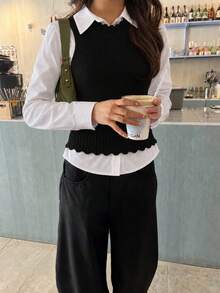 Women's Tank Top Vest, Water Bottle Style, Modal Knit, Winter/Summer Fitted Layering, Basic - Black - View 3