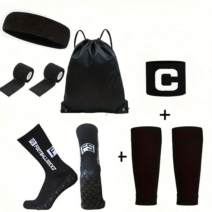 Unisex Soccer Leg Warmers Set - Anti-Slip Rubber Dot Leg Warmers, Captain Armband, Drawstring Backpack, Headband, Sports Tape, Comfortable Leg Sleeves - Suitable For Soccer, Basketball, Football, Yoga And Outdoor Sports - Multicolor - View 1