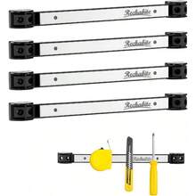 4 Pieces 12" Magnetic Holder Strip, Stainless Steel Surface Magnet Bar, Metal Organizer Rack Garage Organization, Easy To Install In Workshop, Mounting Screws Included - Silver 4PC - View 1
