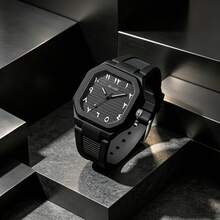 1pc Minimalist Arabic Dial Luminous Quartz Watch, Square Rubber Strap Wristwatch, Niche Design Unisex Versatile Watch, Suitable For Couples Daily Commute, Can Be Used As Valentine's Day, Anniversary Gift, High-End Couples Watch For Loved Ones, Gift Box Not Included - Black - View 6