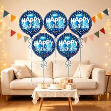 6pcs Blue Confetti Birthday Foil Balloons, Celebration Party Scene Decoration Foil Balloons - Multicolor - View 2
