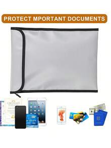 1 PC Faraday Bag Fireproof Waterproof Document Bag RFID Blocker Bag For Phone Passport Credit Card, Anti-Theft Pouch - 灰色 - 查看 7