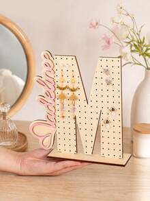 1pc Customized Wooden Letter Earring Stand, Personalized Jewelry Display Stand, Ear Stud Storage Rack, Desktop Storage Rack, Suitable For Placement On The Dressing Table. Suitable As Birthday Or Bridesmaid Gifts. - Multicolor - View 5