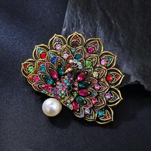 1pc Elegant Alloy Colorful Rhinestone Random Peacock Tail Faux Pearl Brooch, Suitable For Women's Party Wear - Phoenix - View 5