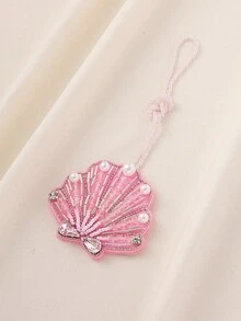1pc Bohemian Style Handmade Beaded Non-Woven Fabric Faux Pearl Scallop Shell Bag Charm Pendant, Suitable For Women's Daily Casual Beach Vacation Wear, Graduation Season Gift, Handmade Shape May Vary Slightly - Pink - View 6