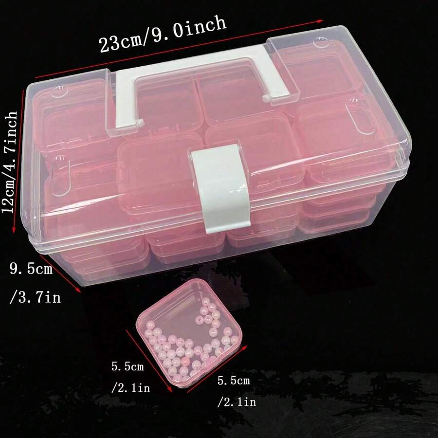 32 piezas Juego de cajas organizadoras de plástico transparente con divisores ajustables Ideal para DIY, joyería, nail art y manualidades! Cajas compactas y portátiles con compartimentos personalizables: perfectas para almacenar cuentas, abalorios, charms, esmaltes, herramientas de uñas, pigmentos, perlas y acceso - rosa - Ver 1