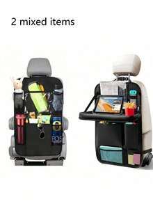 1/2pcs Car Back Seat PU Material Storage Bag, Seat Back Protector, Anti-Kick Pad, Travel Accessory - Black - View 4