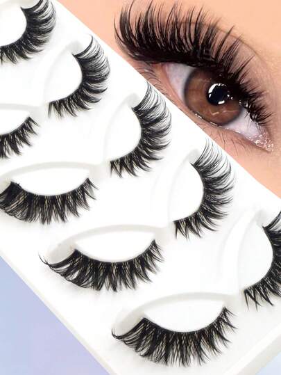 5 Pairs Clear Band Cat Eye Fox Eye False Eyelashes, Natural Look, Soft Curl, Eyelash Extension, Manga Style, Dramatic Lashes, Daily Makeup