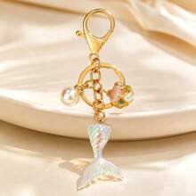 1件/3件 女款彩色美人魚尾吊飾，合金滴油鑲貝飾品，仿珍珠吊飾鑰匙圈，精緻包包掛飾 - 彩色 - 查看 6