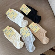 5 Pairs Spring/Summer Solid Color Bow Knot Boat Socks For Women, Low-Cut Invisible Socks, Korean Style INS Fashion Hollow Out Breathable Low-Top Short Socks - Multicolor - View 2