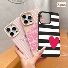3 buah Casing Pelindung TPU Motif Polka Dot, Hati, dan Garis, Tahan Guncangan, Perlindungan Presisi Penuh, Kompatibel dengan Apple 11/12/13/14/15/16/17 Pro Max - MultiWarna - View 3
