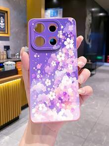 1 buah Casing Pelindung Kamera Ponsel Motif Bunga Ungu & Merah Muda, Dicetak UV, Kompatibel dengan Model /Galaxy/Android - Berwarna merah muda - View 5