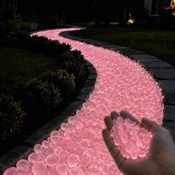 500/100/10pcs Fluorescent Pink Glowing Stones, Decorative Glowing Pebbles For Garden, Miniature Landscape, Aquarium, Outdoor Yard, Lawn. Suitable For Garden Path DIY Glowing Stone Craft, Wedding Summer Fairy Tale Style Outdoor Garden Bonsai Decoration, Night Glow Pebbles, Applicable For Garden, Path, Indoor Plants, Park And Aquarium Decoration