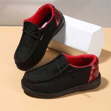 2026 Schwarz & Rot Unisex Kinder Schüler atmungsaktive leichte lässige Sport Loafer, Campus rutschfest verschleißfest minimalistisch einfarbig - Rot - Übersicht 2