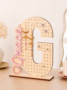 1pc Customized Wooden Letter Earring Stand, Personalized Jewelry Display Stand, Ear Stud Storage Rack, Desktop Storage Rack, Suitable For Placement On The Dressing Table. Suitable As Birthday Or Bridesmaid Gifts. - Multicolor - View 29