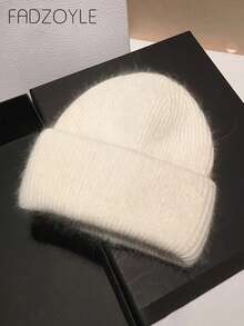 FADZOYLE 1件女款針織翻邊帽 冬季針織帽 柔軟鬆弛保暖貼身 雪地滑雪跑步通用成人針織帽 - 白色 - 查看 2