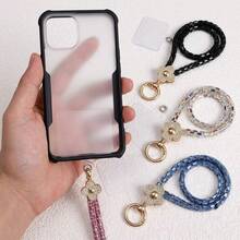 Luxury Phone Lanyard Sparkling Rhinestone Crystal Wrist Strap Keychain Anti-Loss Hanging Rope Universal Sequin Short Pendant Chain - Multicolor - View 3