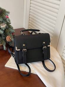 Fashionable Versatile College Style Handbag - Black - View 3