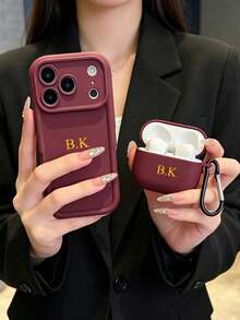 客製化 (3件組) 手機殼與耳機殼套組，極簡純色磨砂手機殼 + 磨砂耳機殼 + 黑色金屬掛鉤，字母/姓名客製化，極簡防指紋情侶手機殼與耳機殼，情人節禮物，生日禮物，節日禮物，送給男士/女士的禮物，個性化禮物，送給他/她的客製化禮物 - 白色 - 查看 6