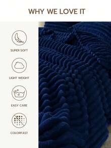 1pc Luxury Double-Sided Faux Rabbit Fur Blanket - Comfortable Striped Flannel, Soft & Warm, Suitable For Napping, Office, Camping, Sofa - Multi-Functional Polyester Bedspread, Christmas Gift - Dark Blue - View 3