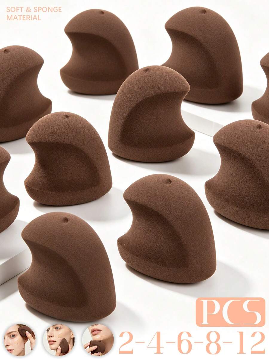 2/4/6/8/12PCS Optional Brown Iron Shape Multi-Functional Makeup Sponge Wet Dry Use Foundation Blender Cosmetic Beauty Tool - Multicolor - View 1