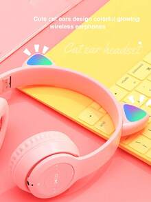 Reletech Auriculares inalámbricos con diseño de pendientes de dibujos animados, estéreo, larga duración de la batería, baja latencia, resistentes al sudor, plegables - Celeste - Ver 8